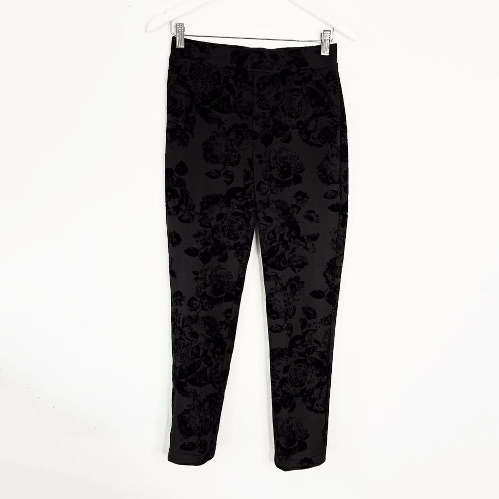 NEW Joseph Ribkoff Amelia Slim Fit Black Floral Flocked Skinny Pants